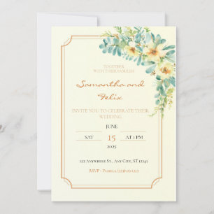 Yellow and Gold Floral Wedding Invitation