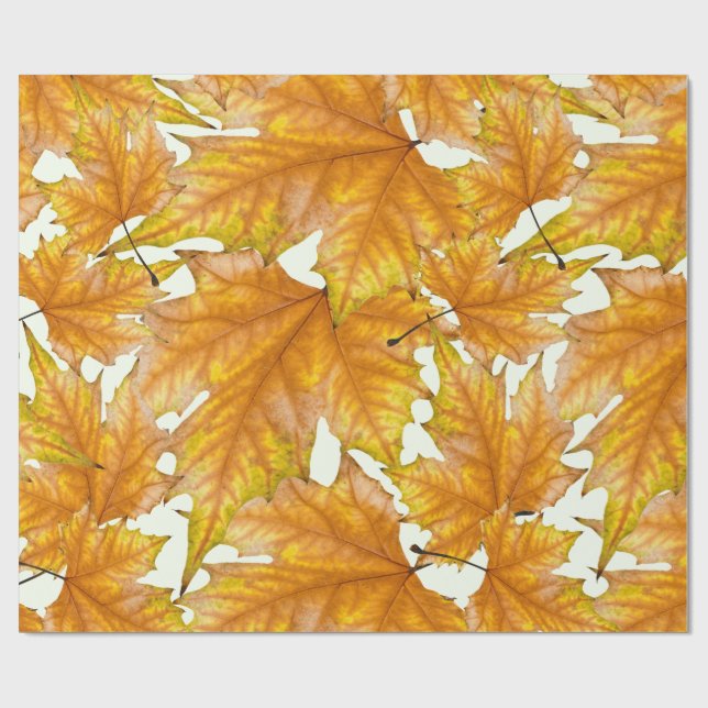 Yellow and gold maple leaves wrapping paper (Flat)