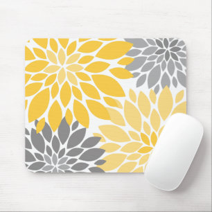 Yellow and Gray Chrysanthemums Floral Pattern Mouse Pad