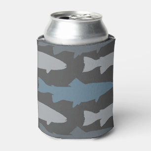 Yellow and Gray Fun Trout Fish Pattern Can Cooler
