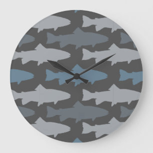 Yellow and Gray Fun Trout Fish Pattern Large Clock