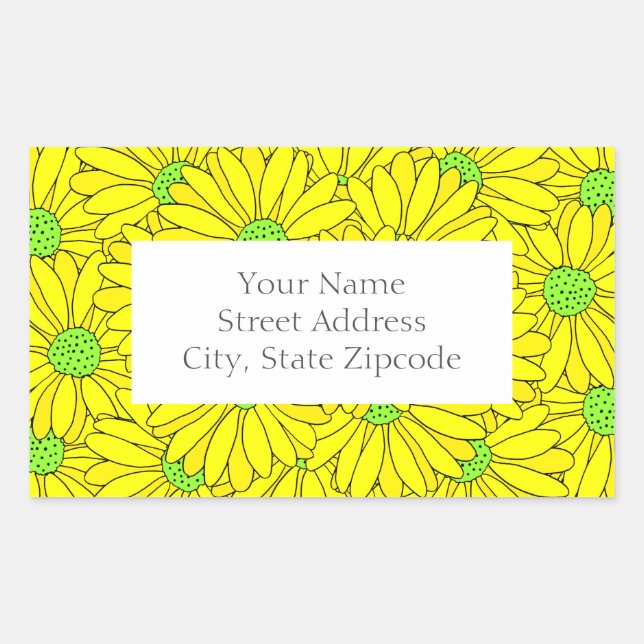 Yellow and Green Abstract Daisy Pattern Labels (Front)