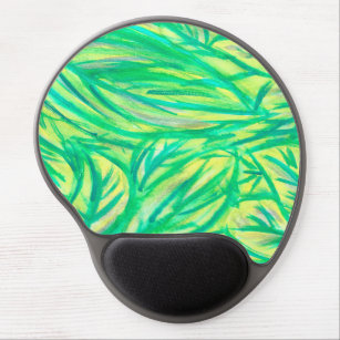 Yellow and green abstract leaves watercolour art l gel mouse pad