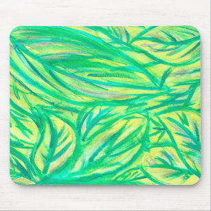 Yellow and green abstract leaves watercolour art l mouse pad