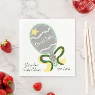 Yellow and Green Baby Rattle Sweet Baby Shower Napkin
