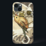 Yellow and Green Bird on Vintage Background iPhone 13 Case<br><div class="desc">This mix of painting and sketching portrays a close-up of a yellow and green bird on a simple black and beige background. The white lines in the background add a vintage tone. This image would fit perfect on any customisable Zazzle product.</div>