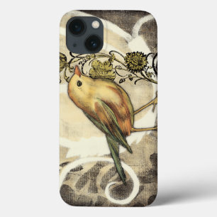 Yellow and Green Bird on Vintage Background iPhone 13 Case