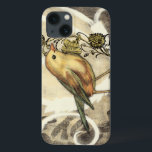 Yellow and Green Bird on Vintage Background iPhone 13 Case<br><div class="desc">This mix of painting and sketching portrays a close-up of a yellow and green bird on a simple black and beige background. The white lines in the background add a vintage tone. This image would fit perfect on any customisable Zazzle product.</div>