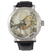 Yellow and Green Bird on Vintage Background