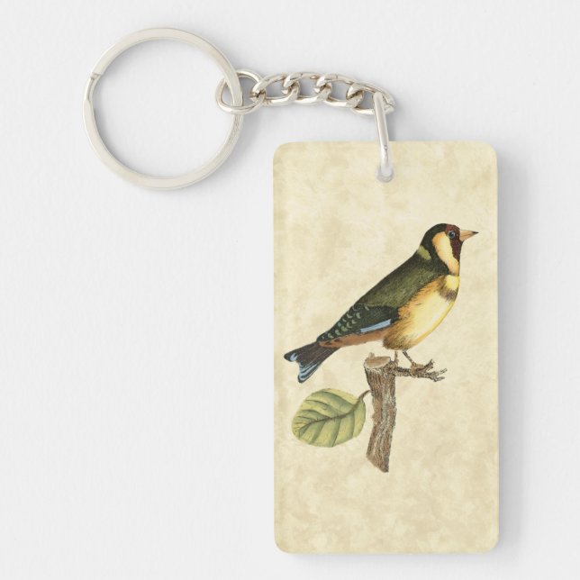 Yellow and Green Bird Perched on a Little Branch Key Ring (Front)