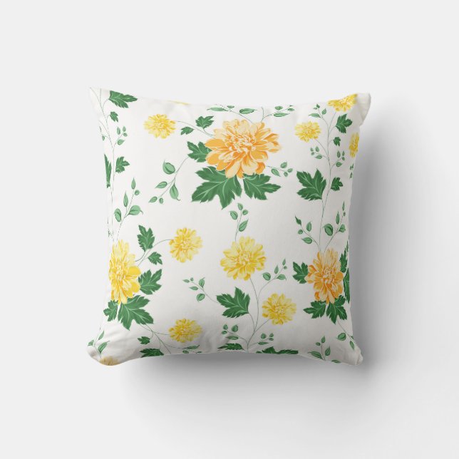  Yellow and Green blooming floral  Cushion (Front)