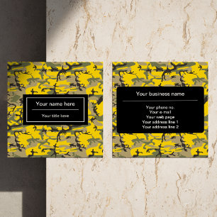 Yellow and Green Camo, Camouflage, Military, Army Square Business Card