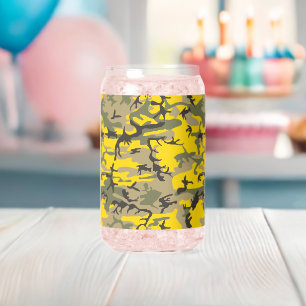 Yellow and Green Camouflage, Military, Army Can Glass