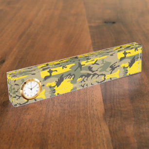 Yellow and Green Camouflage, Military, Army Nameplate
