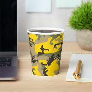 Yellow and Green Camouflage, Military, Army Paper Cups