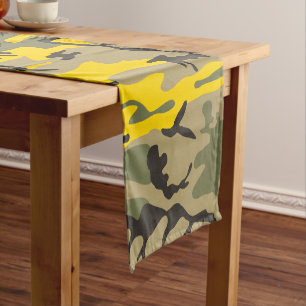 Yellow and Green Camouflage, Military, Army Short Table Runner