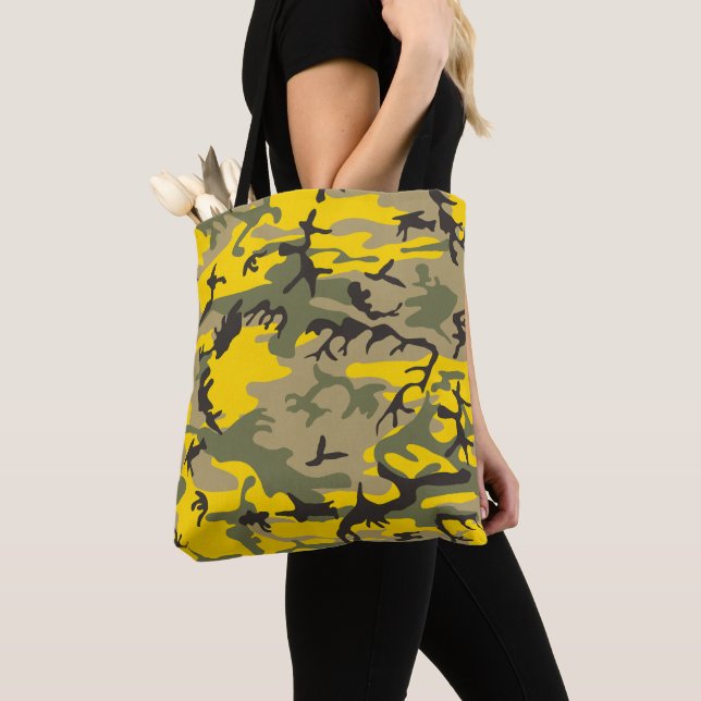 Yellow and Green Camouflage, Military, Army Tote Bag (Close Up)