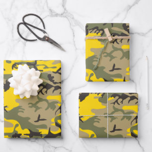Yellow and Green Camouflage, Military, Army Wrapping Paper Sheet