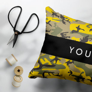 Yellow and Green Camouflage Your name Personalise Decorative Cushion