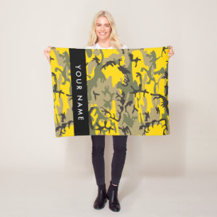 Yellow and Green Camouflage Your name Personalise Fleece Blanket
