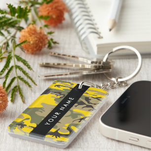 Yellow and Green Camouflage Your name Personalise Key Ring