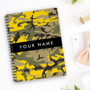Yellow and Green Camouflage Your name Personalise Notebook