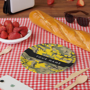 Yellow and Green Camouflage Your name Personalise Paper Plate
