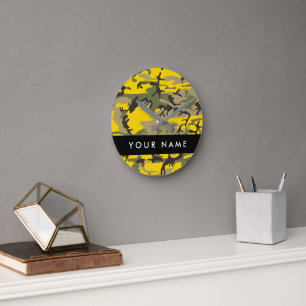 Yellow and Green Camouflage Your name Personalise Round Clock