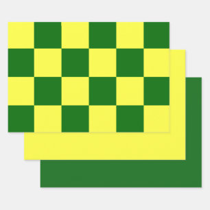 Yellow and Green Checkers Wrapping Paper Sheet