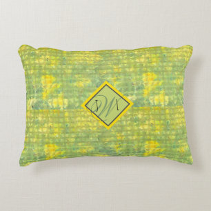 Yellow and Green Cheerful Abstract Geometric Decorative Cushion