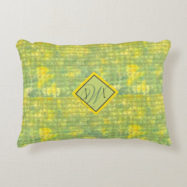 Yellow and Green Cheerful Abstract Geometric Decorative Cushion (Front)