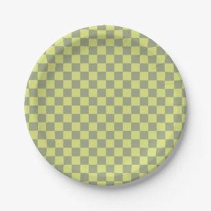 Yellow and Green Chequerboard Paper Plate