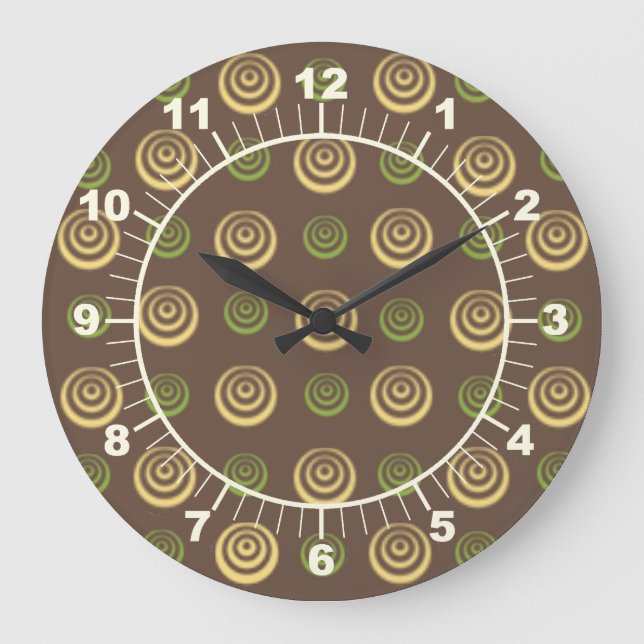 Yellow and Green Circles on Brown  Wall Clock (Front)