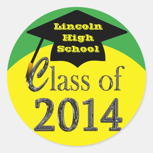 Yellow And Green Class Of 2014 Graduation Stickers (Front)