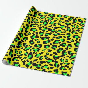 Yellow and green colours leopard spots pattern wrapping paper