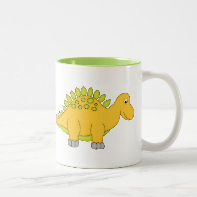 Yellow and Green Dinosaur+Personalise Name Two-Tone Coffee Mug (Right)