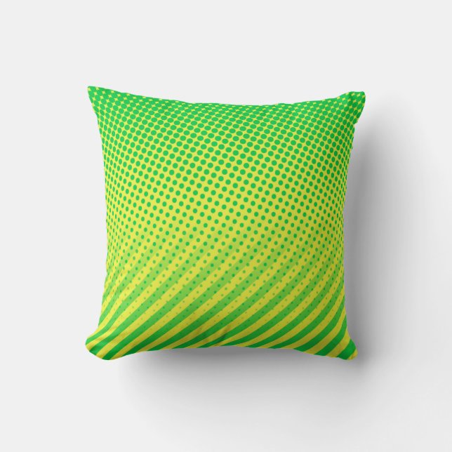 Yellow and Green Dots and Stripes Cushion (Front)