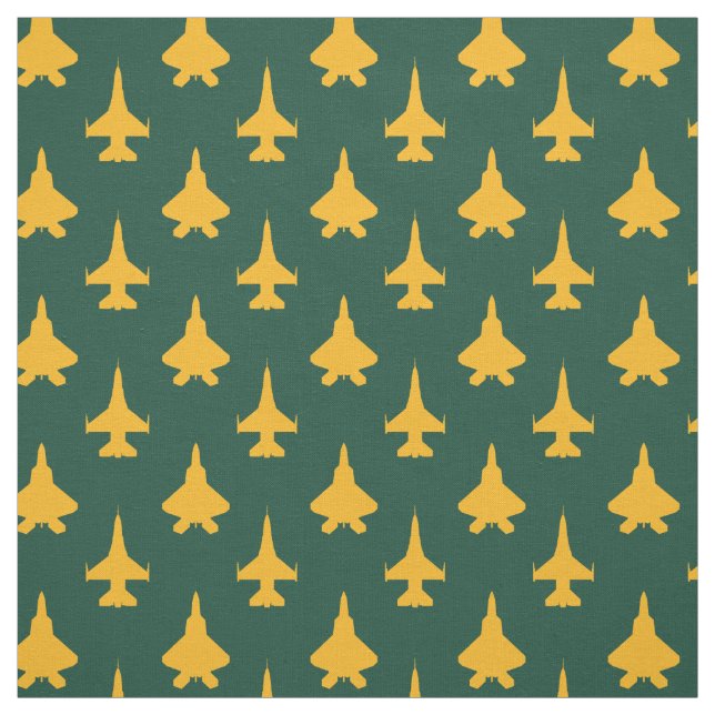 Yellow and Green F-16 and F-22 Fighter Jet Pattern Fabric (Swatch)