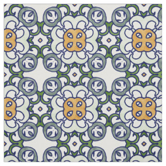Yellow and Green Floral Damask Pattern Fabric