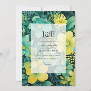 Yellow and Green Floral Wedding Monogram Invitation