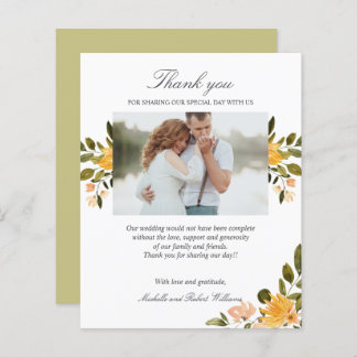 Yellow and green floral Wedding Photo THANK YOU