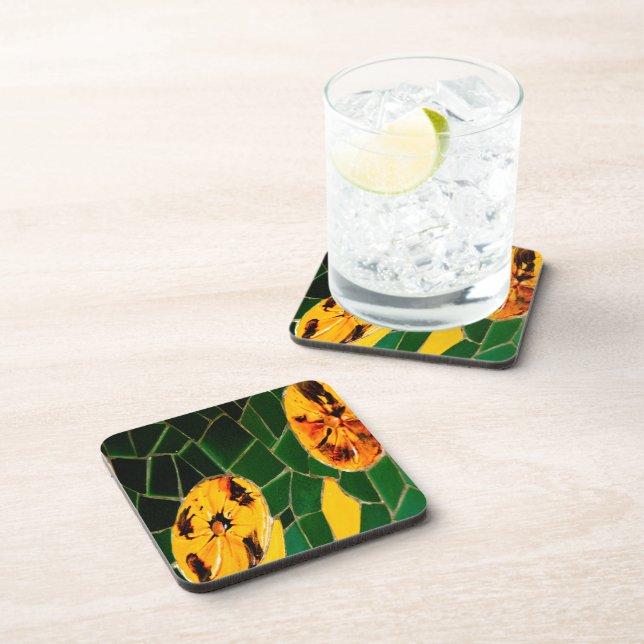 Yellow and Green Flower Mosaic Coaster (Right Side)