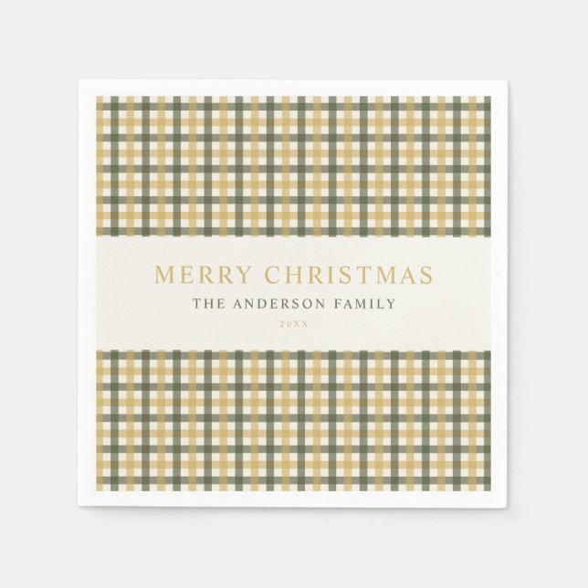 Yellow and Green Gingham Christmas Napkin (Front)