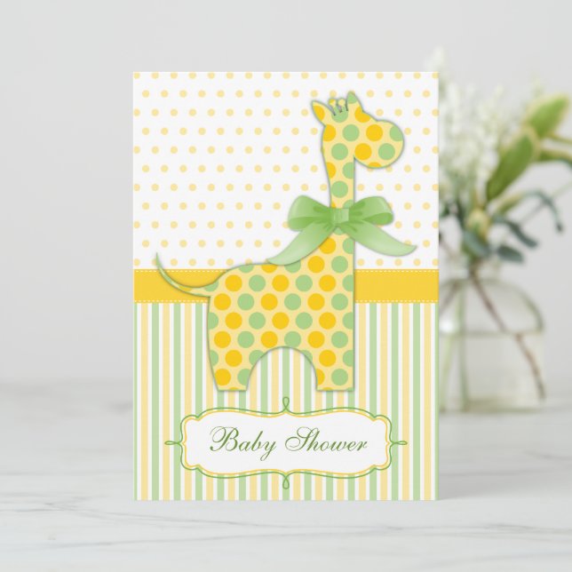 Yellow and Green Giraffe Baby Shower Invitation (Standing Front)