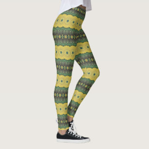Yellow and Green Kaleidoscope Mandala Pattern Leggings