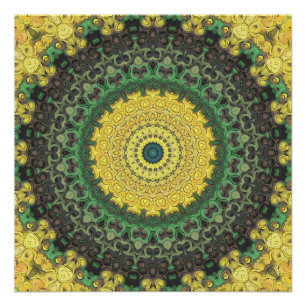 Yellow and Green Kaleidoscope Mandala Pattern Poster