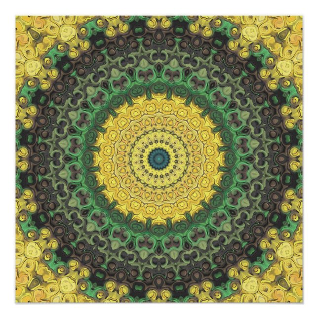 Yellow and Green Kaleidoscope Mandala Pattern Poster (Front)