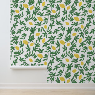 Yellow and Green Lemons Pattern Wallpaper