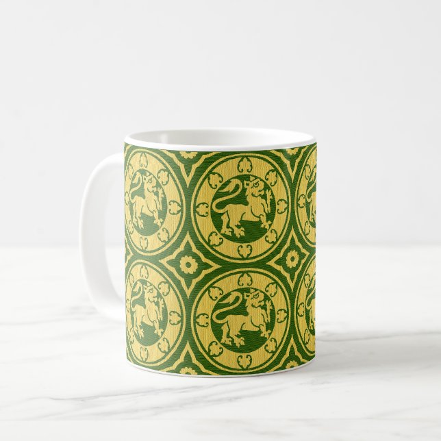 Yellow and Green Mediaeval Lions Coffee Mug (Front Left)