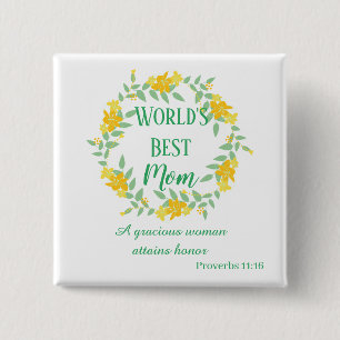 Yellow and Green Mom Floral Wreath 15 Cm Square Badge